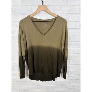 Majestic Filatures Top Women 1 XS Olive Green Ombre V Neck Long Sleeve Hi Low